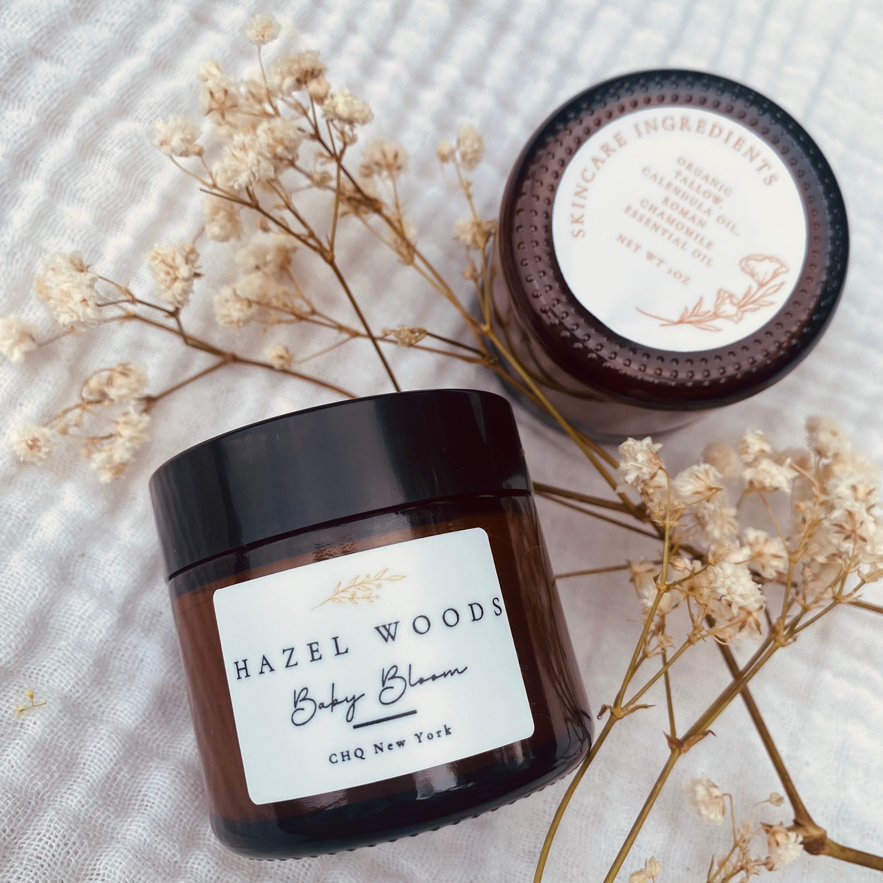 Jar of Hazelwoods Baby Bloom tallow balm with calendula and Roman chamomile for baby and sensitive skin